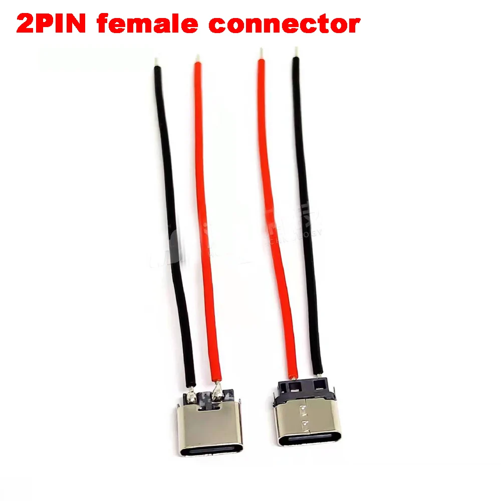 10 pces usb tipo-c 3.1 jack 2pin linha de tira fio de solda conector fêmea em linha reta para o telefone móvel porto de carregamento soquete de carregamento