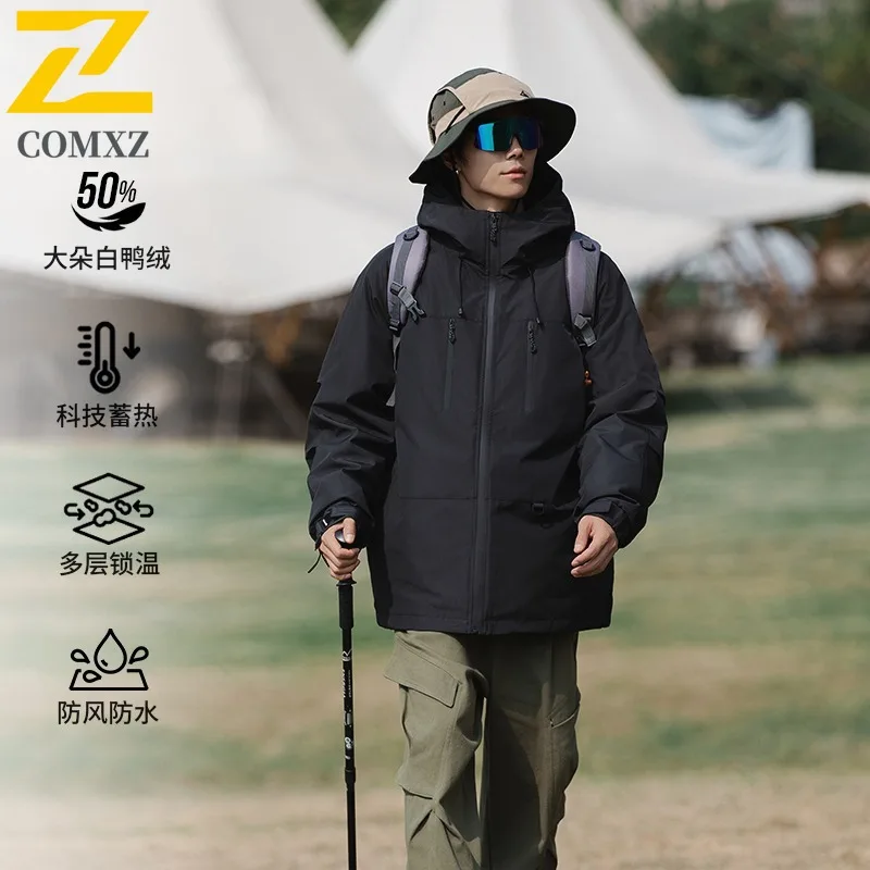 

COMXZ Mens Puffer Jacket Premium Duck Down 3 in 1 Inner Layer Thickened Warm Down Jacket Outdoor Ski Cold Resistant Autumn Coat