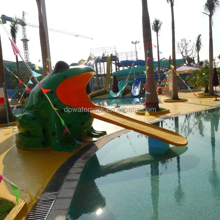 

Outdoor Water Playground Cartoon Toys Fiberglass Children Water Amusement Park Games Small Swimming Pool Frog Slide for Kids