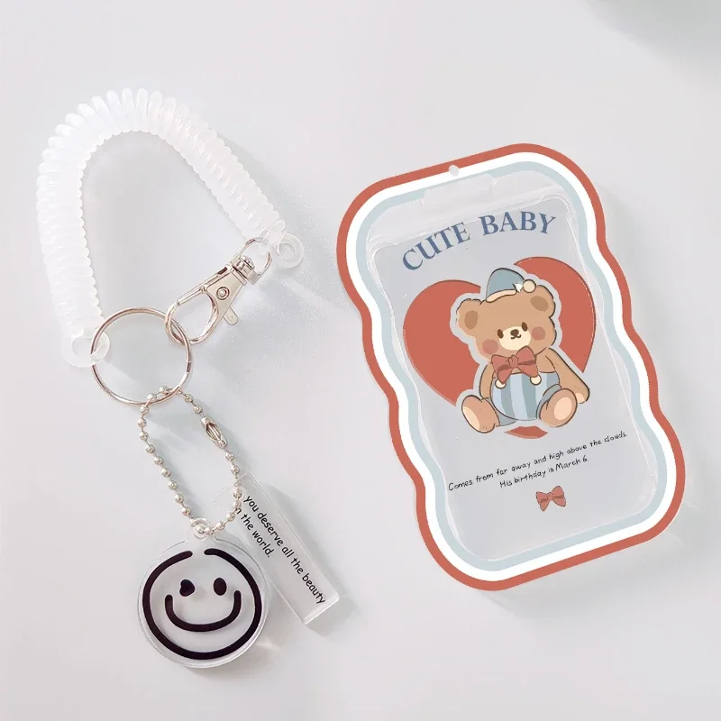 Cartoon Teddy Bear Transparent Card Holder Suitable for Bus/door Card Student Card Case Photo Protector Kpop Photocard Holder