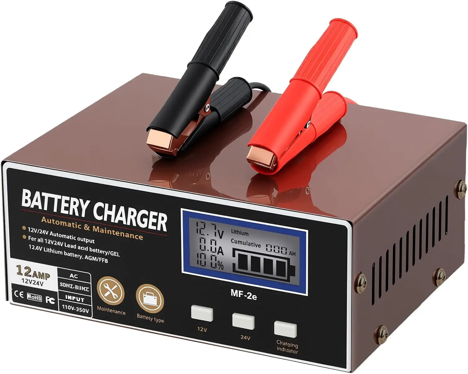 

12V 24V Manual Battery Charger 12A/8A Car Battery Charger with Upgraded Cable Clamps Smart Adjustable Battery Charger