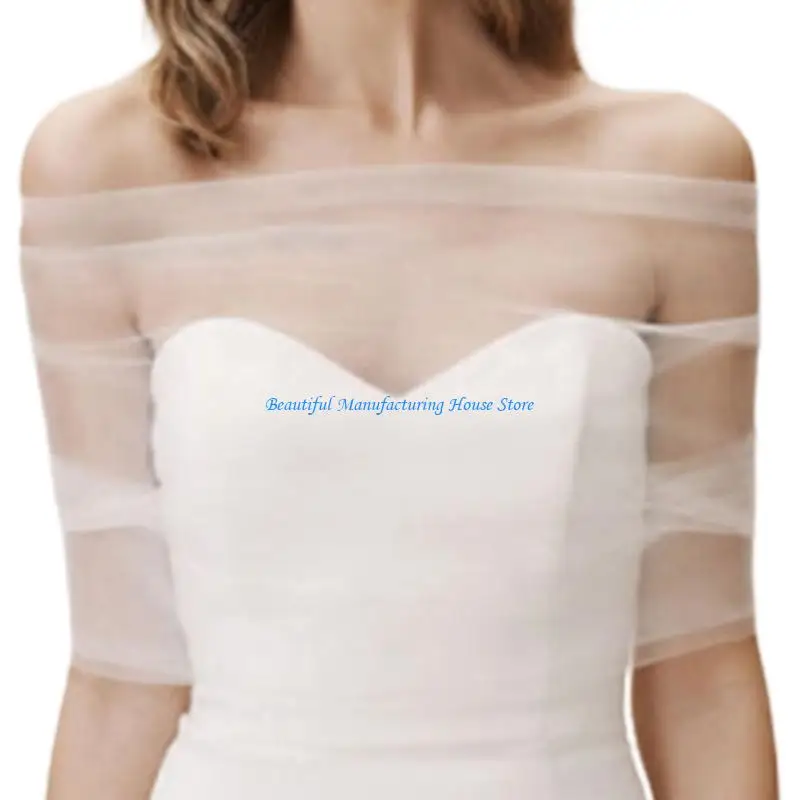 E56A Lightweight Bridal Shoulder Wrap Shawl for Beach Garden Ceremonies White