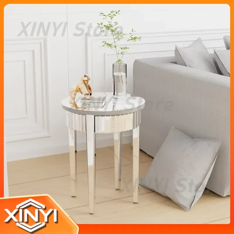 Modern Round Mirrored End Table for Bedroom Living Room Sofa Couch Silver Glossy Finish Accent Side Table Home Decor