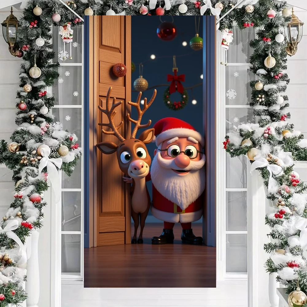 Christmas Cartoon Santa Elk Hanging Flag Porch Door Banner Christmas Decorations For Home Ornaments Xmas Gifts New Year Decor