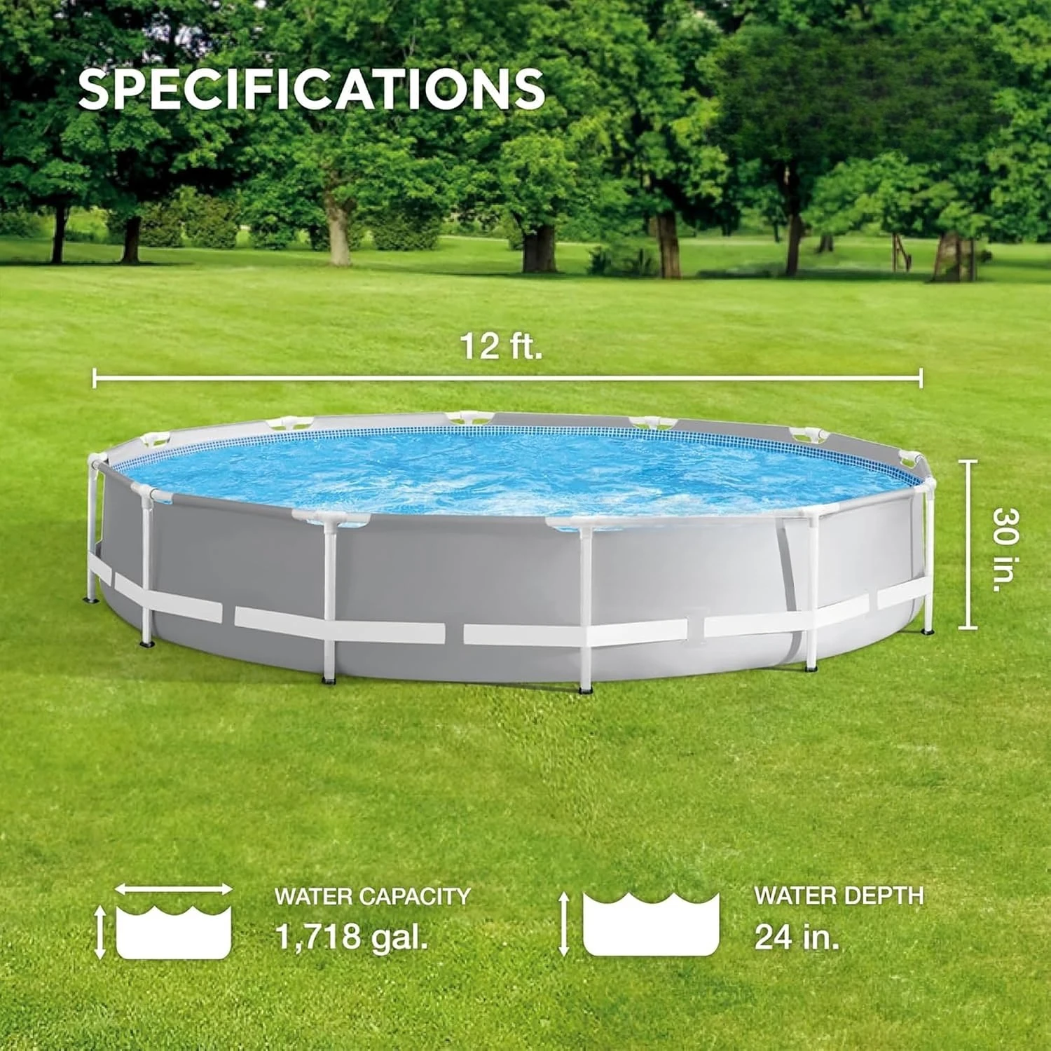 12ft x 30in Round Above Ground Swimming Pool Set Bundle | 26711EH - 530 GPH Cartridge Filter Pump and, Custom