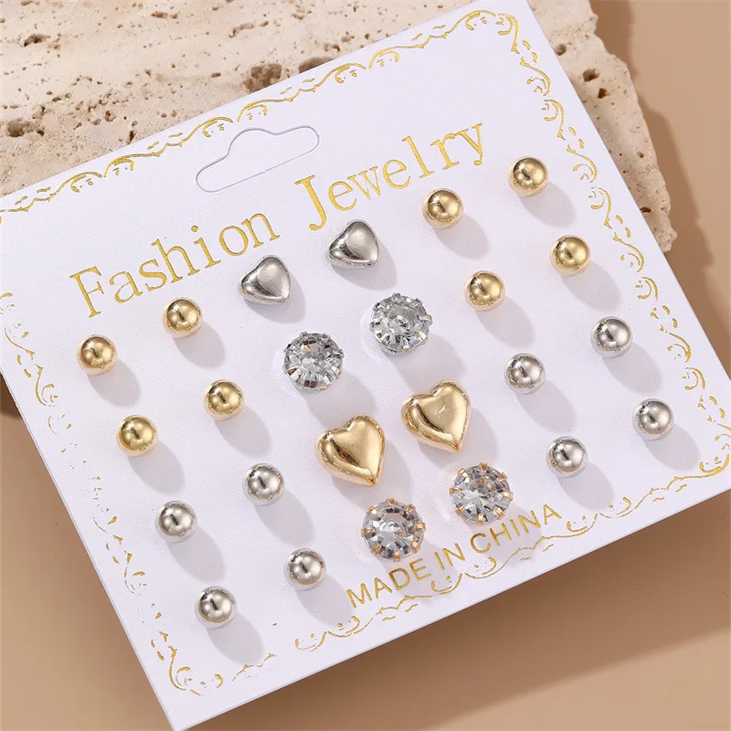 12 Pairs of Simple and Stylish Zircon Pearl Inlaid Women\'s Earring Set, Suitable for Daily Wear, Party Gift Jewelry