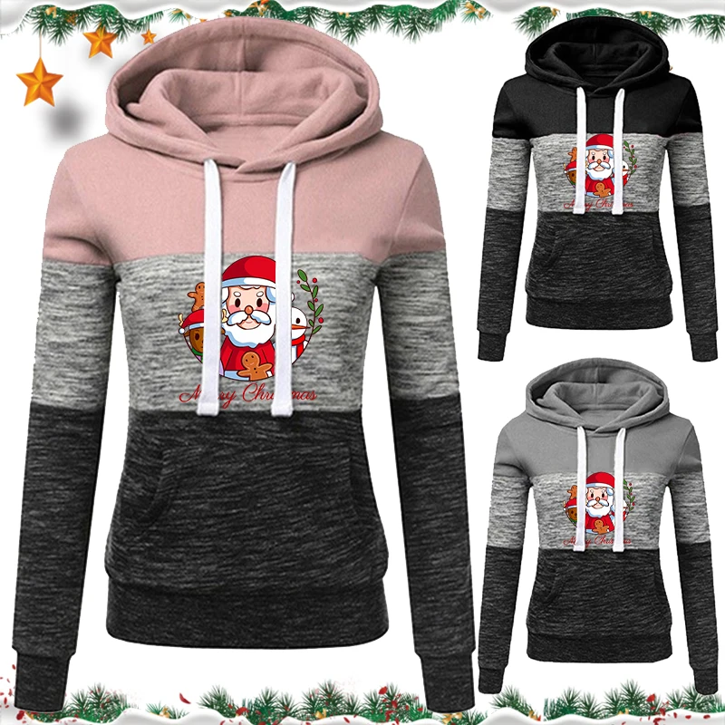 Autumn And Winter Ladies Hoodies Women's Merry Christmas Print Hoodies Long Sleeve Hooded Sweatshirts Pullover Jumpers