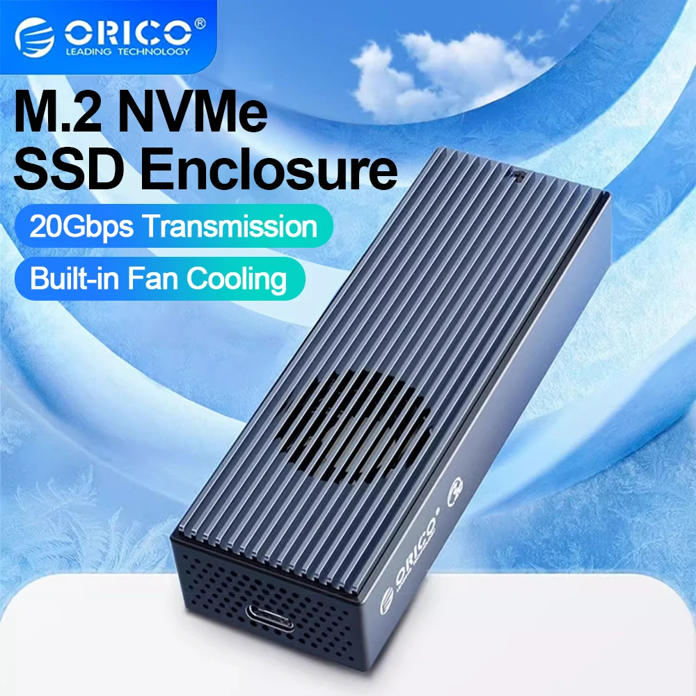 ORICO 20Gbps M.2 NVME SSD casing dengan kipas pendingin bawaan USB3.2 untuk penutup SSD M.2 NVME 2230-2280 M2