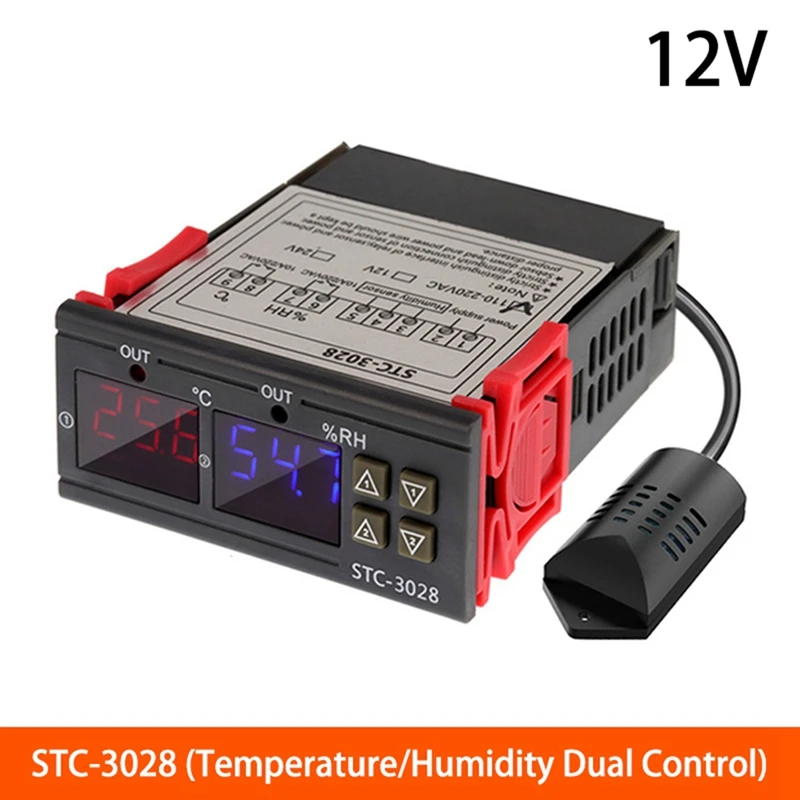 DC 12V Dual Digital Thermostat Temperature Humidity Control Thermometer Hygrometer Incubator Controller STC-3028-ABFB