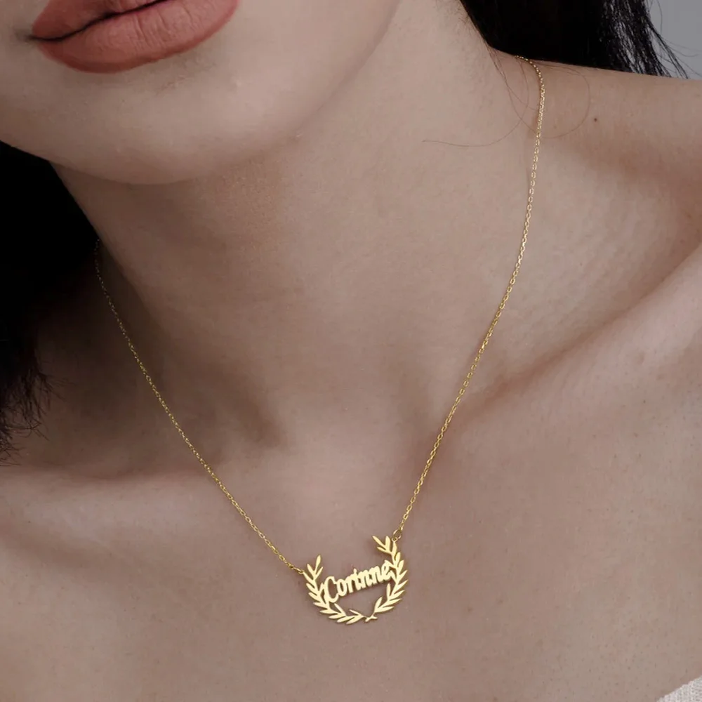 New Custom Name Stainless Steel Necklace for Women Jewelry Personalized Ears of Wheat Shape Gold Choker Gift Collares Para Mujer