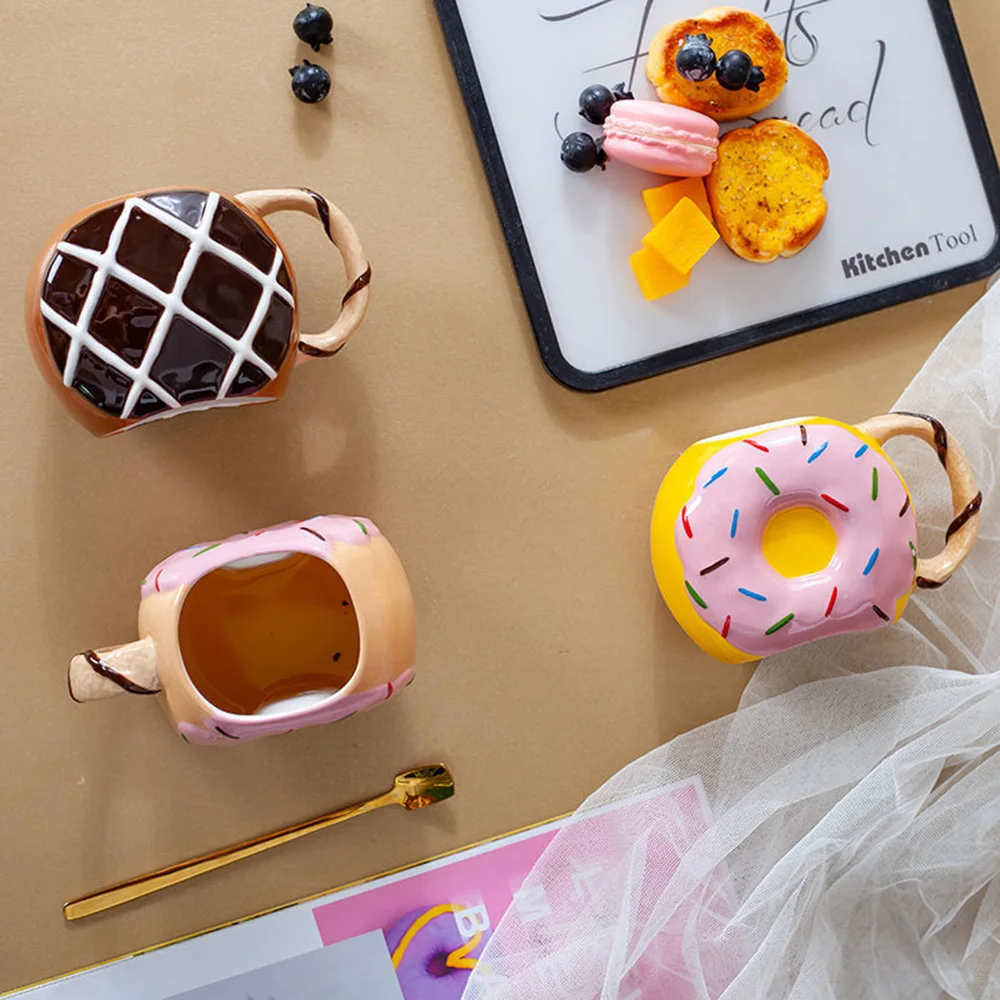 Creative High-value Niche Donuts Children's Ceramic Water Cups Cute Style Girls' Gifts Healing Mark Ceramic Cups