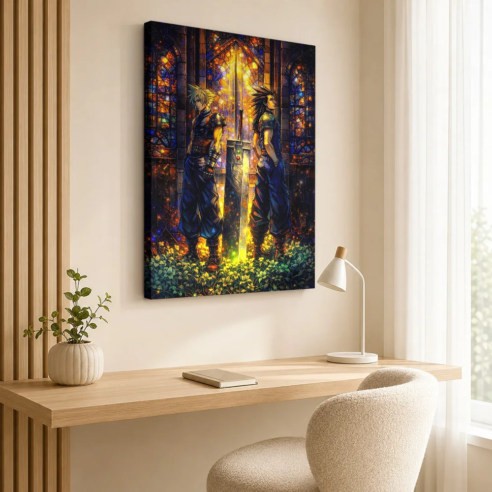 Cloud and Zack with Buster Sword Canvas Painting Poster Custom Modern Aesthetic Canvas Wall Art for Office Decor Ready to Hang