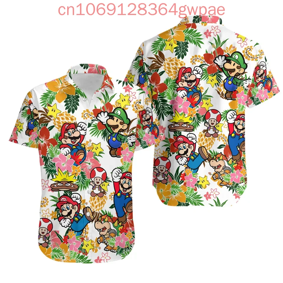 Super Mario Princess Peach Hawaiian Shirt Men's Casual Short Sleeve Women Shirt Mario Bros.kids Beach Shirt Fashion Resort