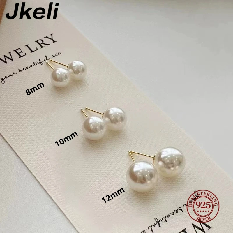 Jkeli-Brincos de pérolas de água doce para mulheres, prata esterlina 925, branco natural, 1 par, atacado, 8-12mm