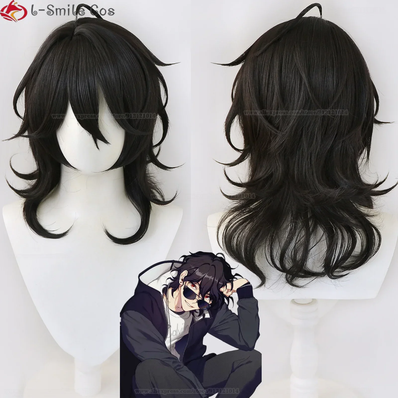 Game Ensemble Stars Sakuma Rei Cosplay Wig ES UNDEAD Sakuma Rei Wigs Black 50cm Long Heat Resistant Hair Simulated Scalp Wigs