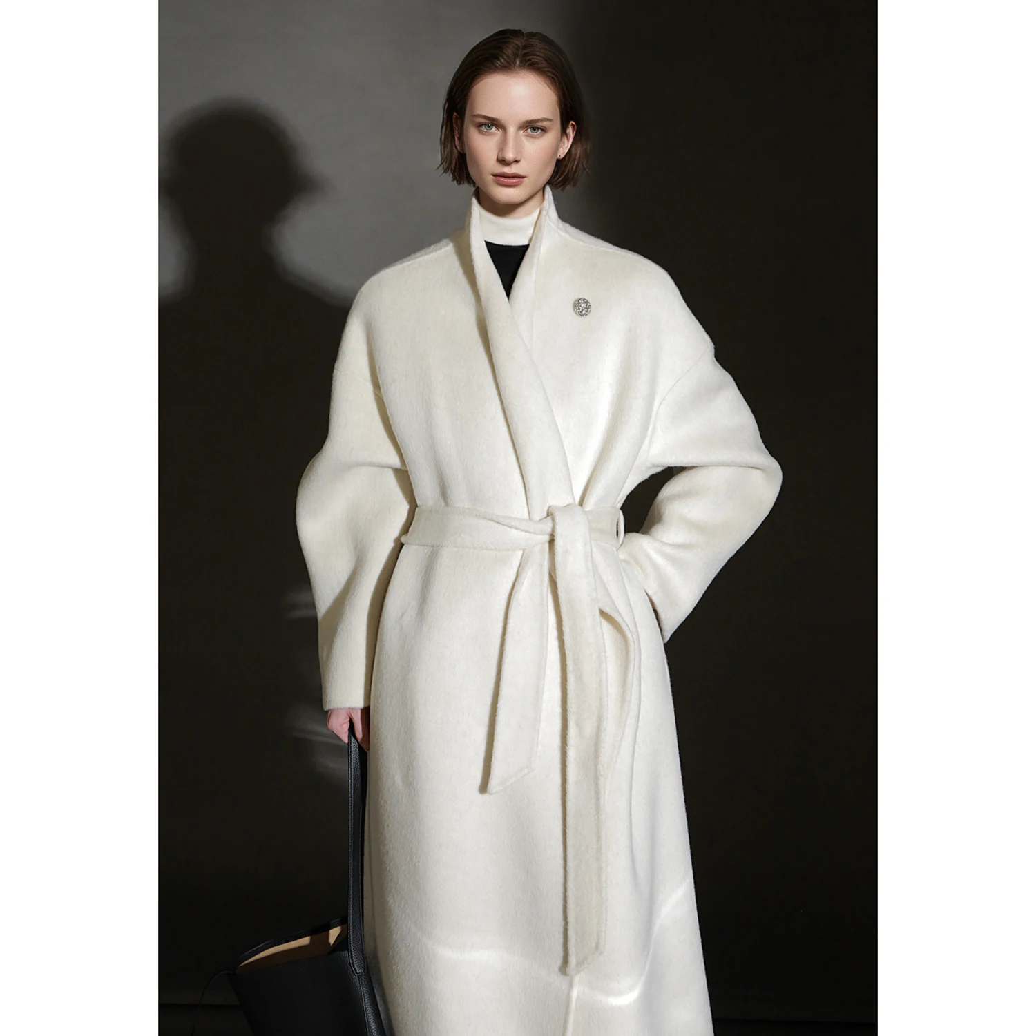 Allingentle Women's Long Blazer Woolen Luxury Jacket V-Neck Blazer for Cocktail Party Daily Outfits Customize