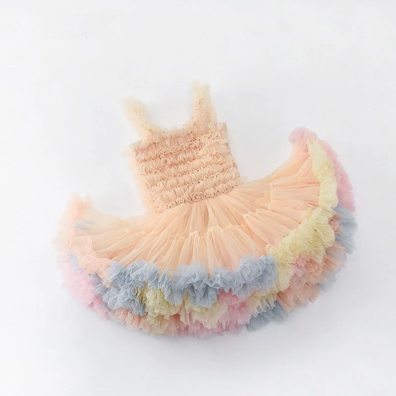 Sweet Baby Girl Clothes Quality Fabric Solid Colour Halter Fluffy Mesh Cake Frock Cute Baby Dress Birthday Princess TuTu Dress