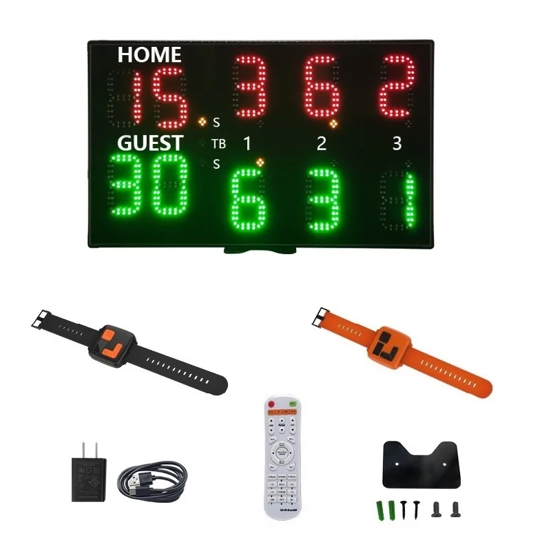 Portable 58x35cm Digital Padel Court Scoreboard Indoor Tennis Stadiun Training LED Electronic Score Board With Watch Control