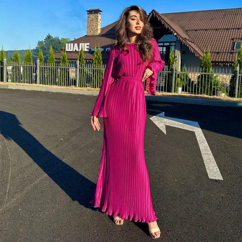 

Autumn Women's Elegant Evening Dress, Ruffle Bandage Long Sleeve Ribbed Dress, Fashion Slim High Waist Long Dress