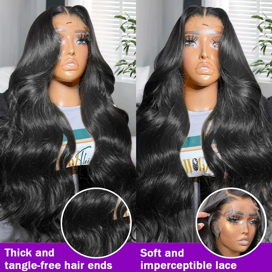 200 Density Body Wave 13x4 13x6 HD Transparent Lace Frontal Human Hair Wig 30 40 Inch Lace Front Wig PrePlucked For Black Women