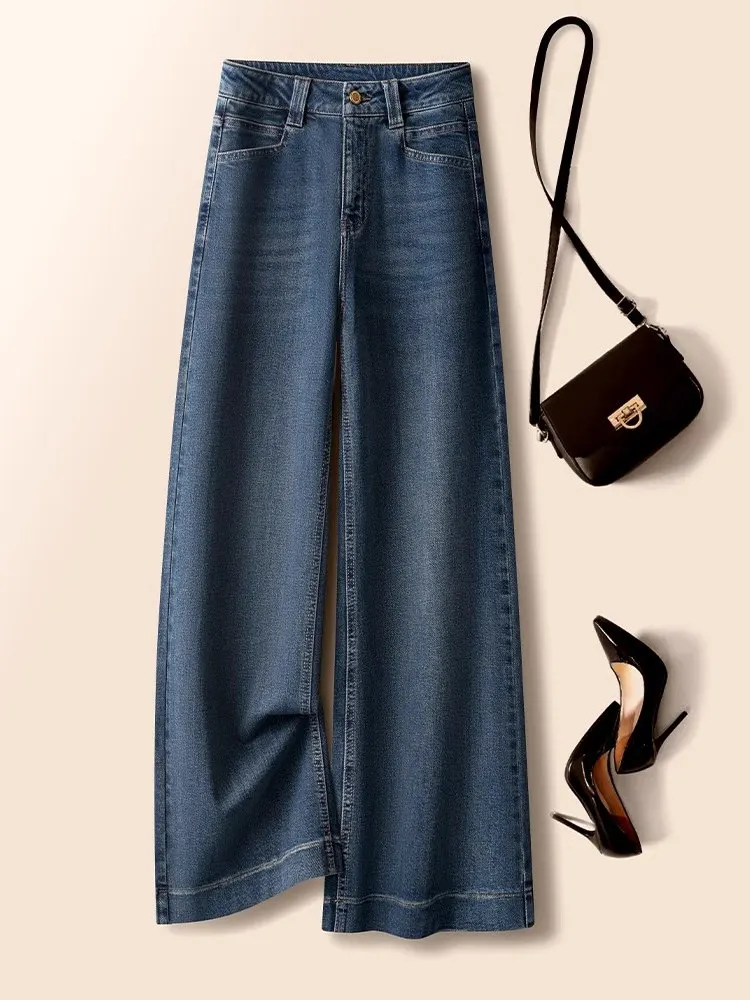 

Blue Women's High Waist Wide Leg Jeans Spring Summer Loose Drapey Straight Cut Slimming Trousers Casual High Waist Denim