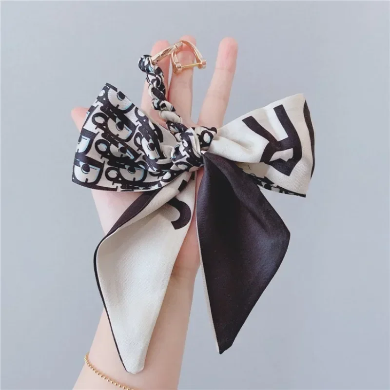 

New Fashion Silk Scarf Bow Knot Lady Keychain Bag Key Chain Ring Holder for Women Friend Lover Keyring Pendant Accessory Gift