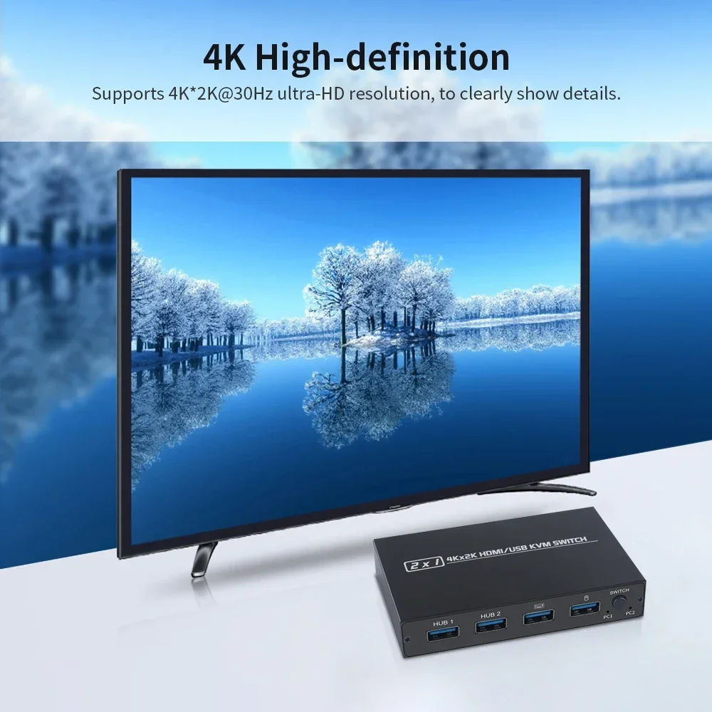 

AIMOS AM KVM Convertor Switch 201CL 2-in-1 HDMI USB KVM Kit Switch Support HD 2K*4K 2 Hosts Share 1 Monitor Keyboard& Mouse Set