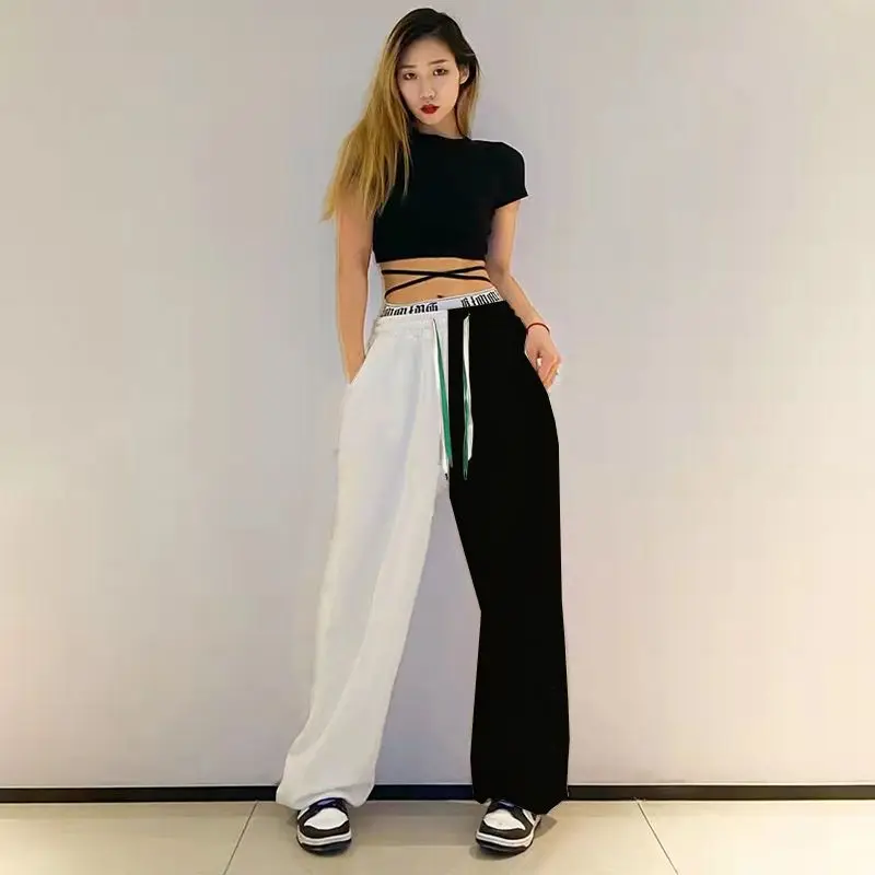 Women Clothes Trend Lacing Solid Color Loose Elastic Waist Harem Spring Street Casual Patchwork High Waist Sweatpants Autumn