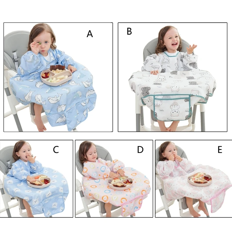 Feeding Bib for Baby Boys Girl 6M-5Y Waterproof Bib Apron Smock with Table Cover Infant Mess-Free Kids Full Coverage Bib image 5