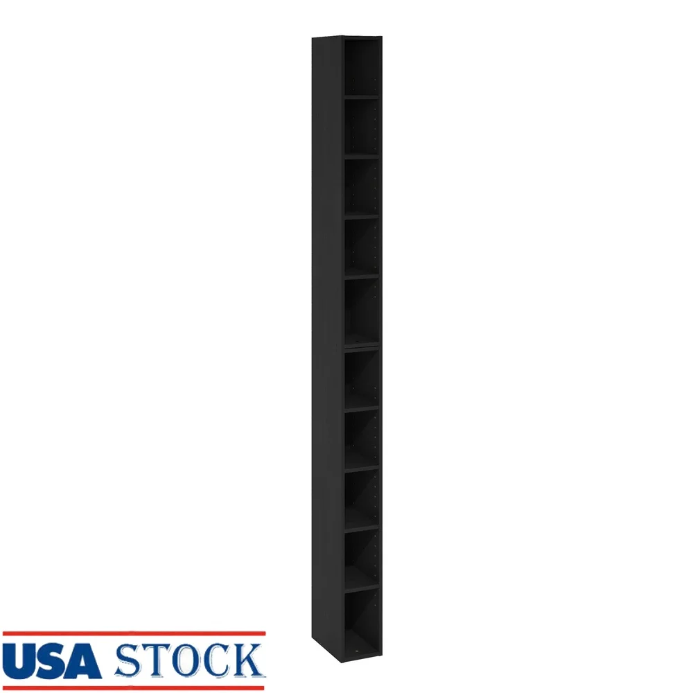 

10-Tier Space Saving Storage Shelf Bookcase Vertical Design Durable Composite Wood Adjustable Shelves Perfect Office Home Decor