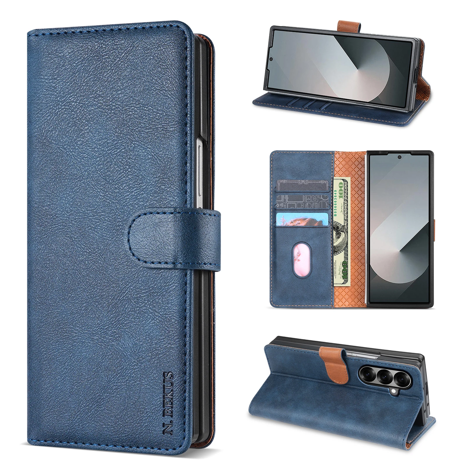 Premium Leather Wallet Card Pocket Case For Samsung Galaxy Z Fold 8 Ultra 7 6 5 4 Magnetic Cover Closure Flip Kickstand Cover