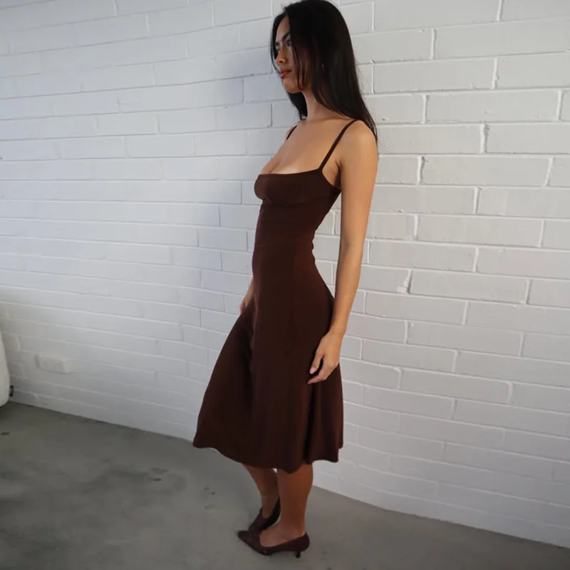 Hugcitar Damen-Kleid, elegant, einfarbig, sexy Midikleid, ärmellos, rückenfrei, Sommerkleidung, Geburtstagsfeier, Urlaub – Detail 12