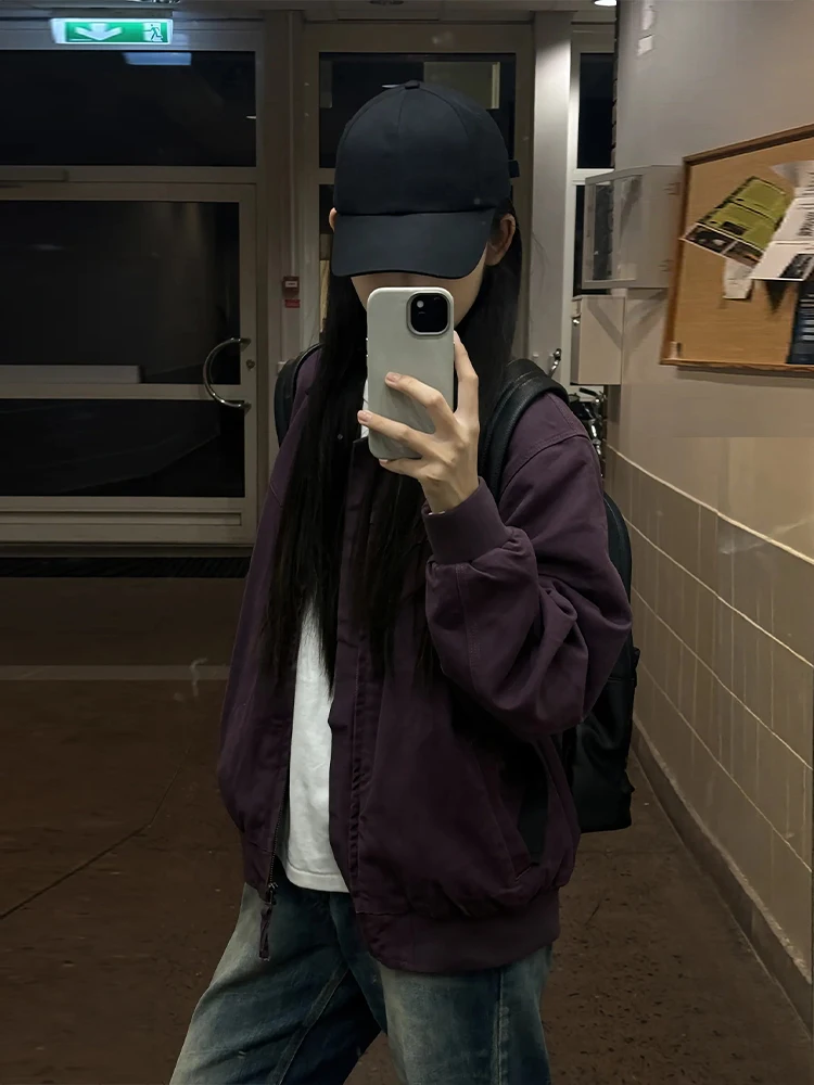 

Purple Harington ort Workwear Jaet Men's Spring Autumn Trendy American Retro Cleanfit Jaet Outdoor Daily Commute Sport