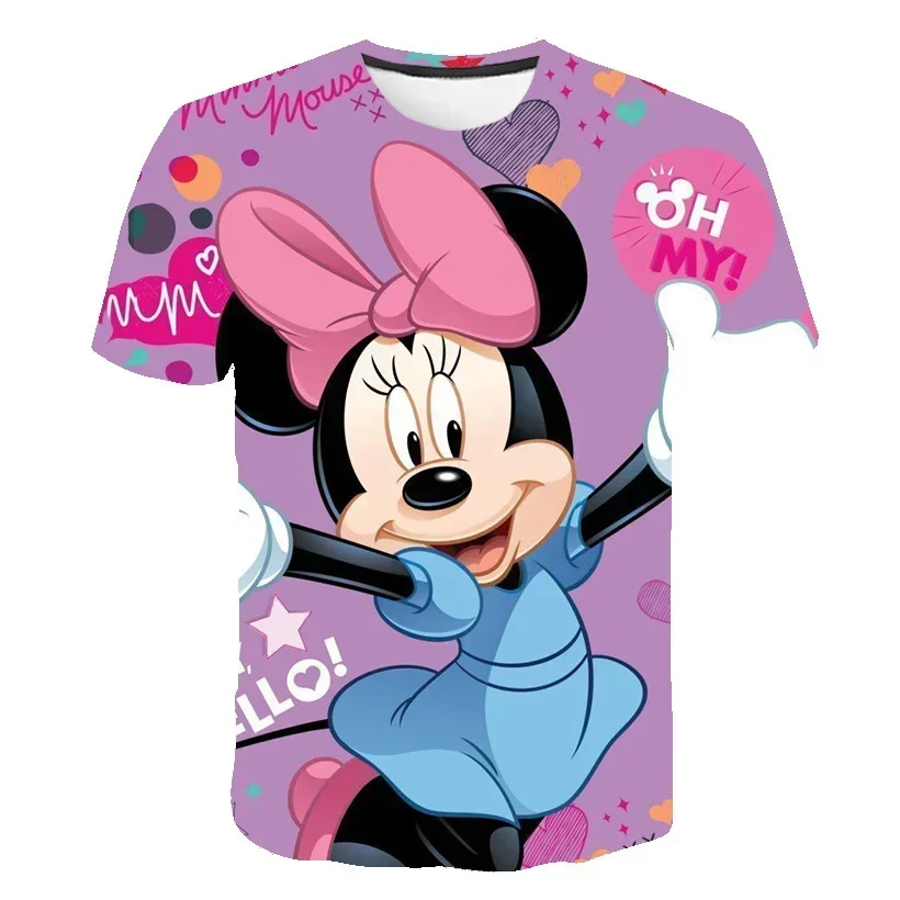 2024 estate Disney Mickey Minnie Mouse Cartoon 3d stampa maniche corte magliette ragazze Casual top moda Tees vestiti