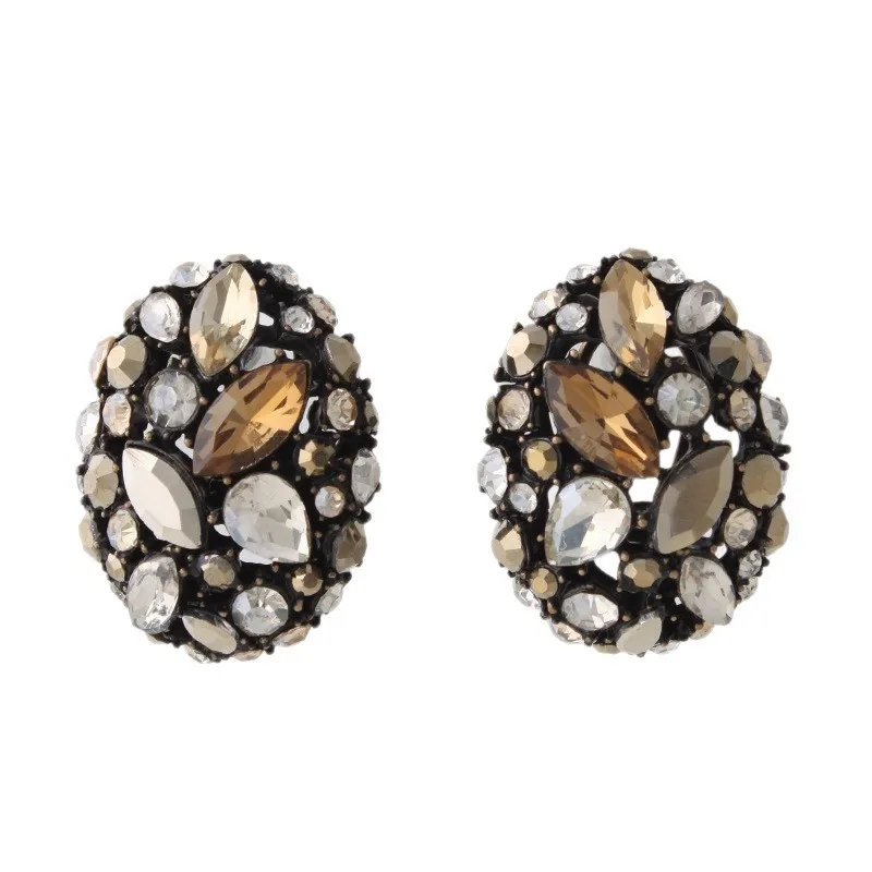New autumn-winter cross-border oval elegant high-class French egg-shaped crystal gemstone earrings, jewelry