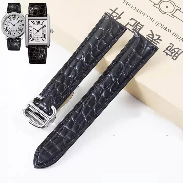 Alligator Genuine Leather Watch Strap 16mm 18mm 20mm 22mm For Cartier Solo Tank  London Calibo Leather Watch Band Men And Women