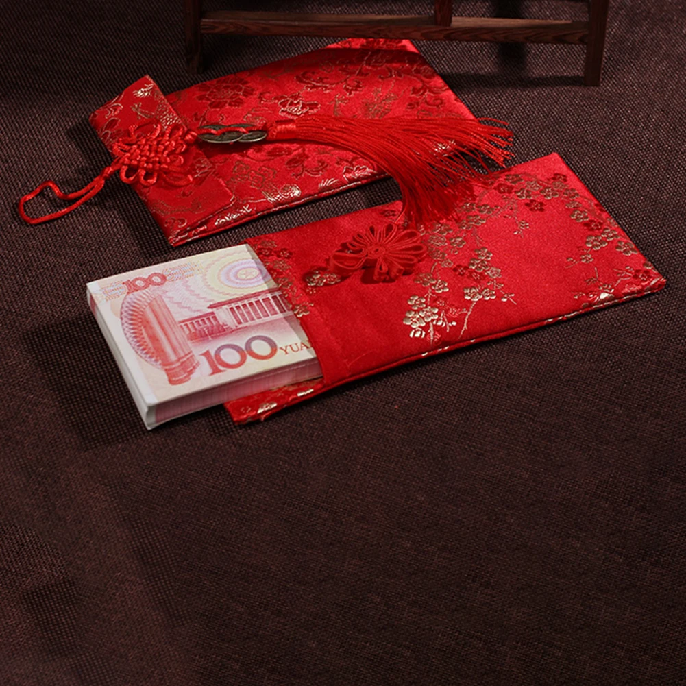Chinese Brocade Red Envelope Bag Spring Festival Luck Red Packets Bag 2025 New Year Decoration For Chinese Wedding Birthday