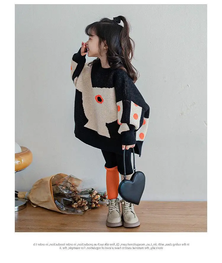 Sweaters Girls Children Clothing Thickening Warm Autumn Winter New Loose Two Piece Set Irregular Pattern Forking Cotton