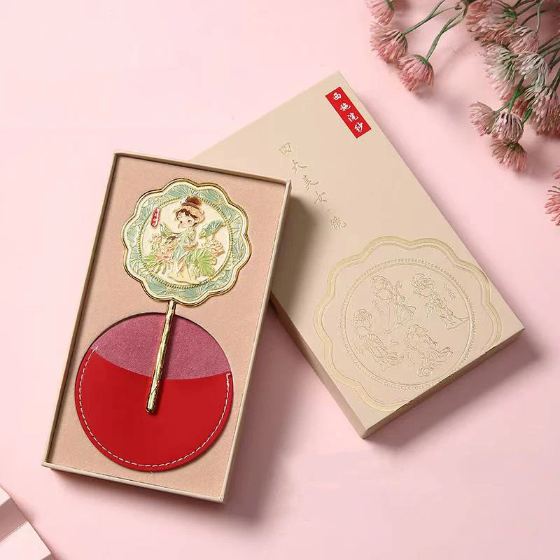 Chinese Ancient Handheld Crafts Metal Makeup Mirror Museum Creative Cultural Crafts Portable Folding Cosmetic Mirror