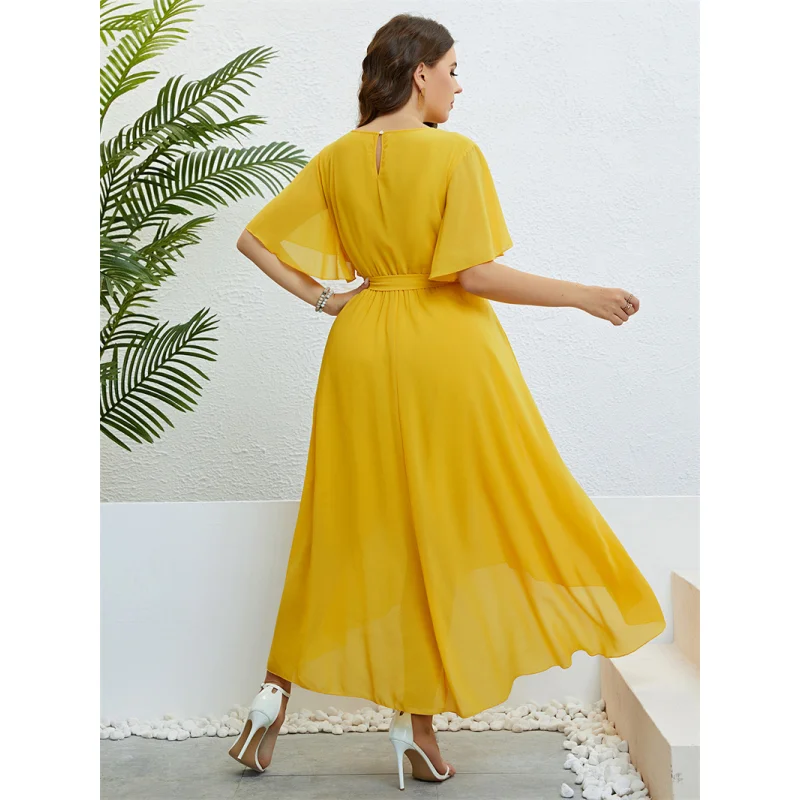 فساتين صيفية كاجوال للنساء مقاس كبير XL-4XL، تنانير على شكل حرف A، أسلوب الشارع، مطبوعة مع حزام خصر، فساتين ميدي بأكمام قصيرة... #2