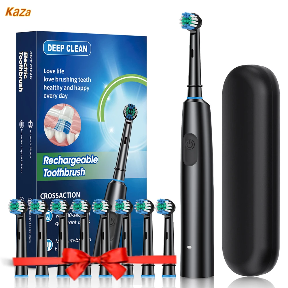 Rotation Electric Toothbrush Waterproof USB Rechargeable Electric Toothbrush 8 Brush Replacement Heads for Adult Oral Care