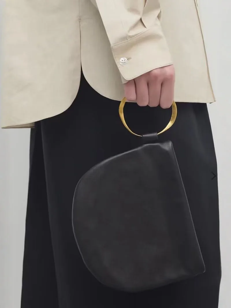 Metallic Ring Clutch Ladies Evening Bag Luxury Design Bags for Women Handbag Round Handle Tote Small Soft PU Leather Pouch New