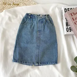 2023 Spring Autumn Summer Casual Girl Loose Denim Split Blue Skirt Cute Baby Girls Toddler Ballet Tutu 18M-7Y