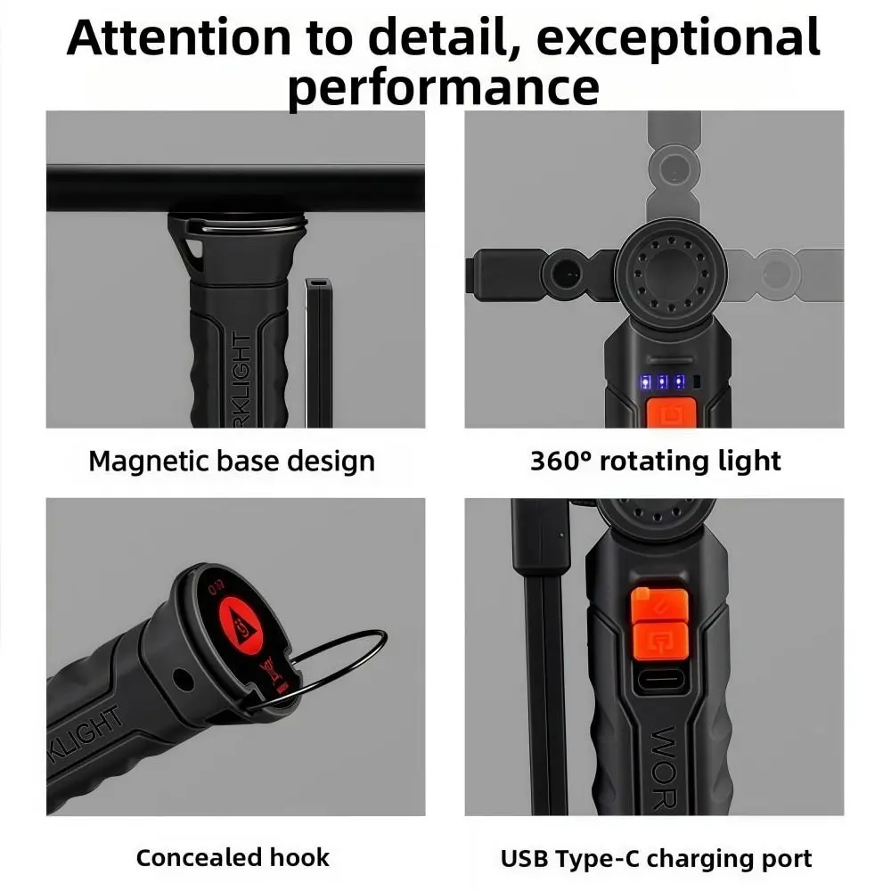LED Flashlight with Magnet & Hook Waterproof Work Light Strong Light Rechargeable Handheld Searchlight