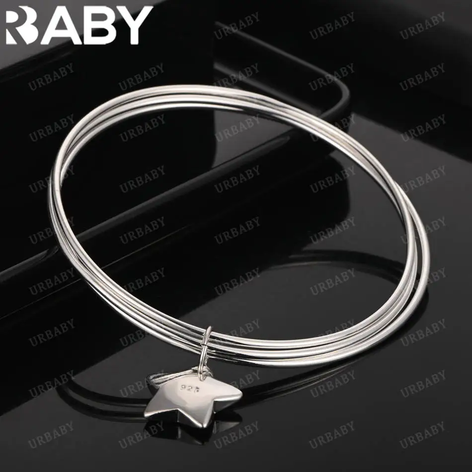 

URBABY 925 Sterling Silver Star Pendant Bangle For Women Anniversary Gift Popular Wild Fashion Romantic Jewelry