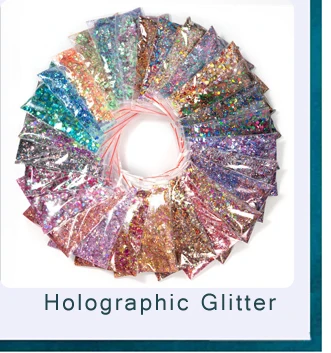 50 g/Beutel, holografischer, klobiger Glitzer, Prinzessinnen-Serie, goldfarbener, kosmetischer Bastel-Glitzer für Epoxidharz-Nagel-Pailletten, schillernde Flocken – Detail 19