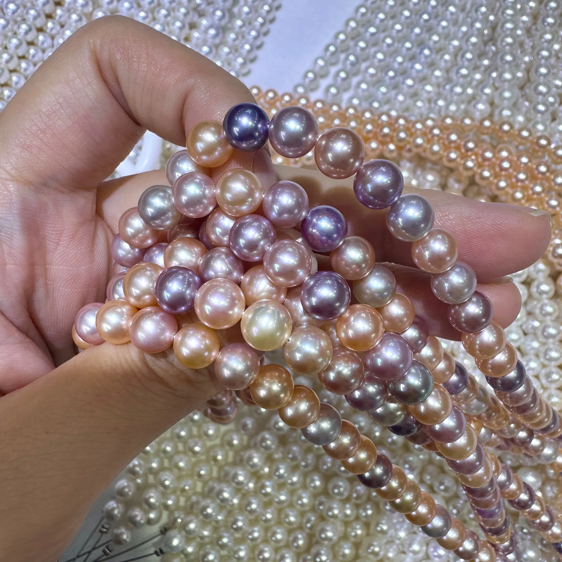67mm Natural Freshwater Multicolor Pearl Necklace, High Luster, S925 Silver Clasp, Elegant Daily Jewelry for Women