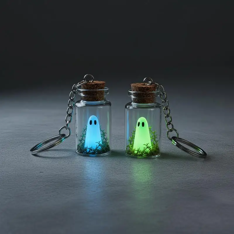 [J] Luminous Ghost Keychain Halloween Glow Drifting Bottle Creative Green Spectre Jewelry Gift