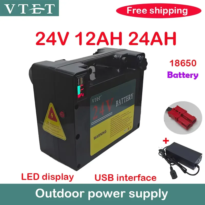 New 24V 24Ah Outdoor Power Supply High-power Battery Portable Emergency Rechargeable 18650 with USB Interface LED Power Display