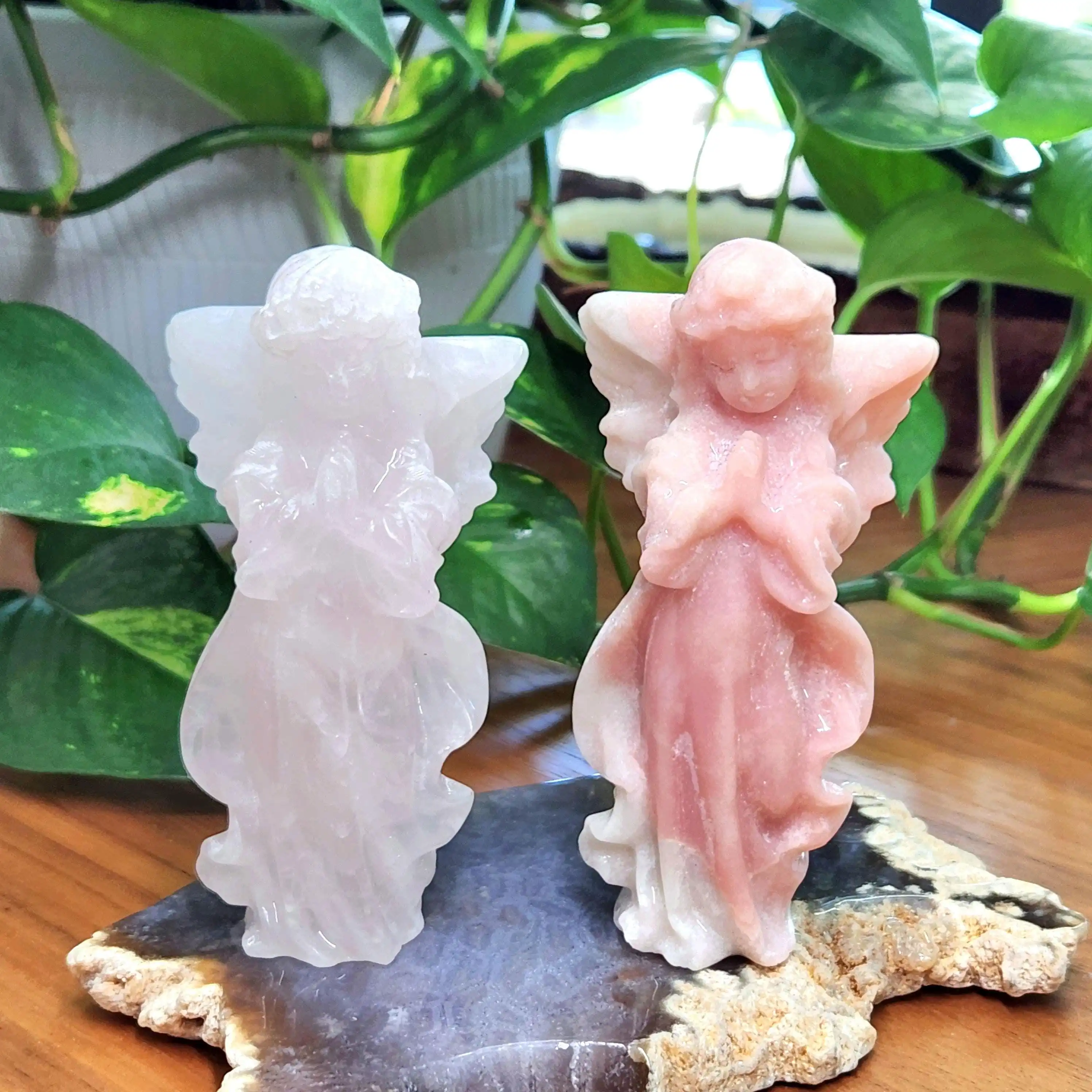 1pc Pink Opal/ Rose Quartz Hand Carved Angel - Ideal for Home Decor & Unique Holidays Gift